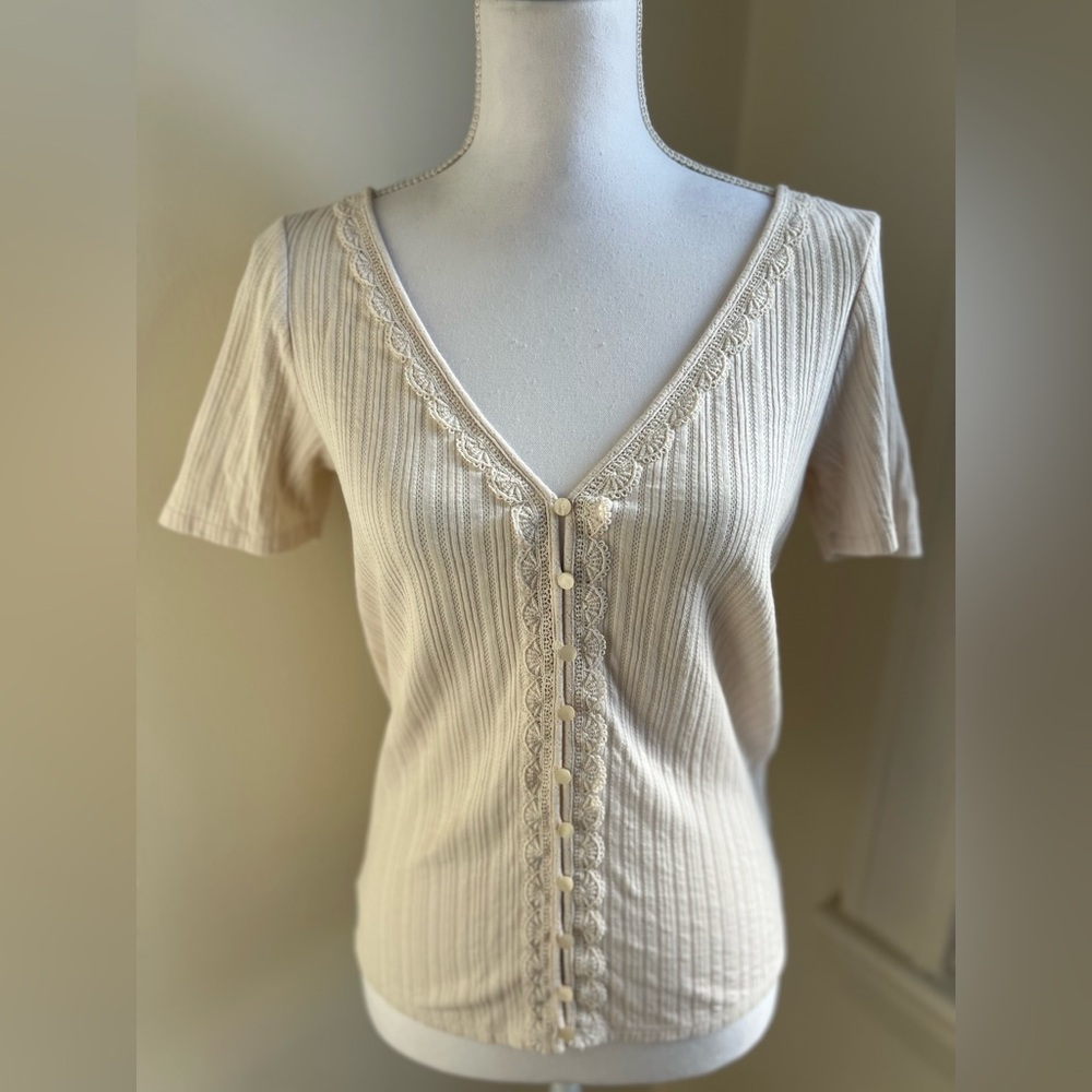 Sezane Maddie Beige Button Down T-shirt Size Small - Picture 3 of 11